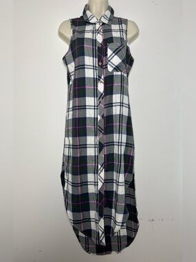 Tentree Plaid Midi Shirt Dress Cotton Flannel High Low Cottage Country Sz S